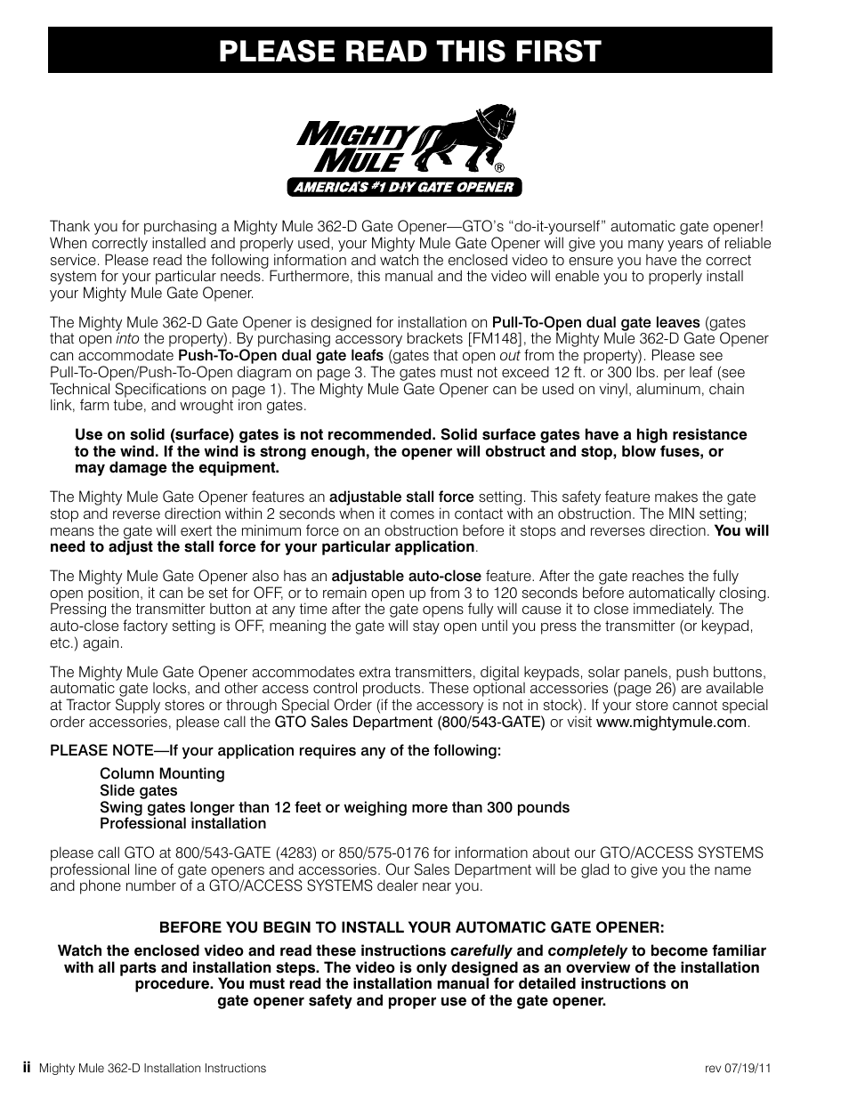 Please read this first | Mighty Mule MM362-D User Manual | Page 4 / 36