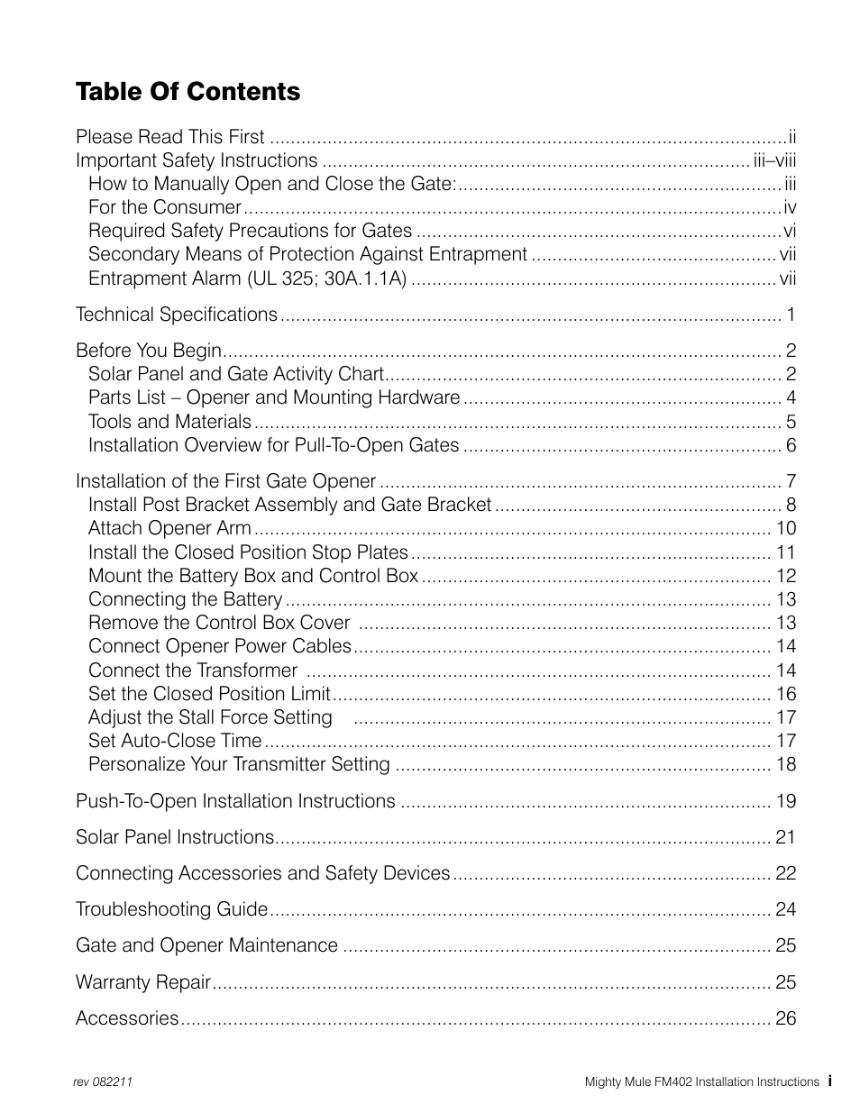 Mighty Mule MM402 User Manual | Page 3 / 36