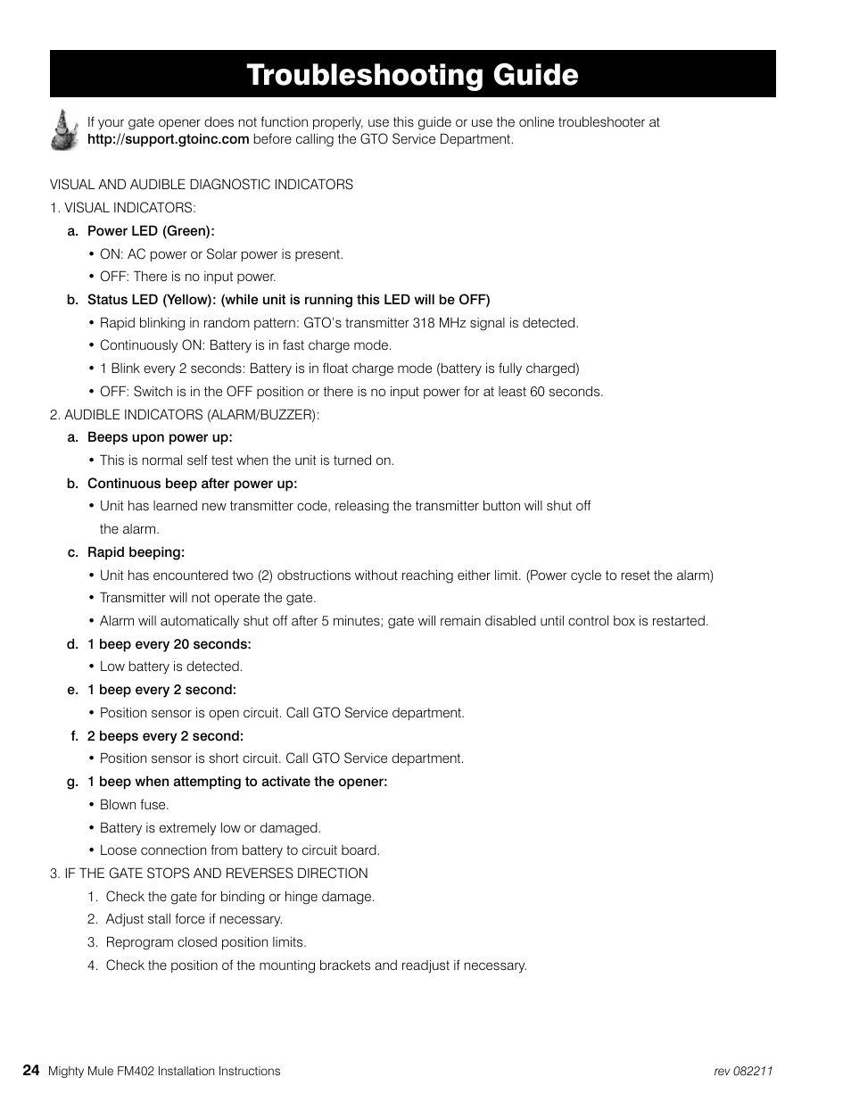 Troubleshooting guide | Mighty Mule MM402 User Manual | Page 34 / 36