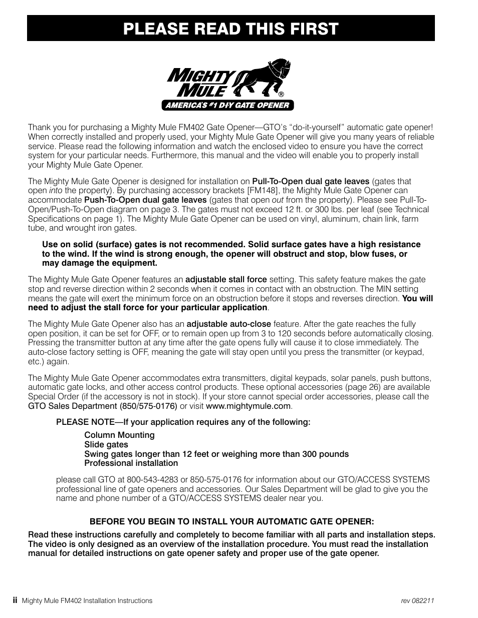 Please read this first | Mighty Mule MM402 User Manual | Page 4 / 36