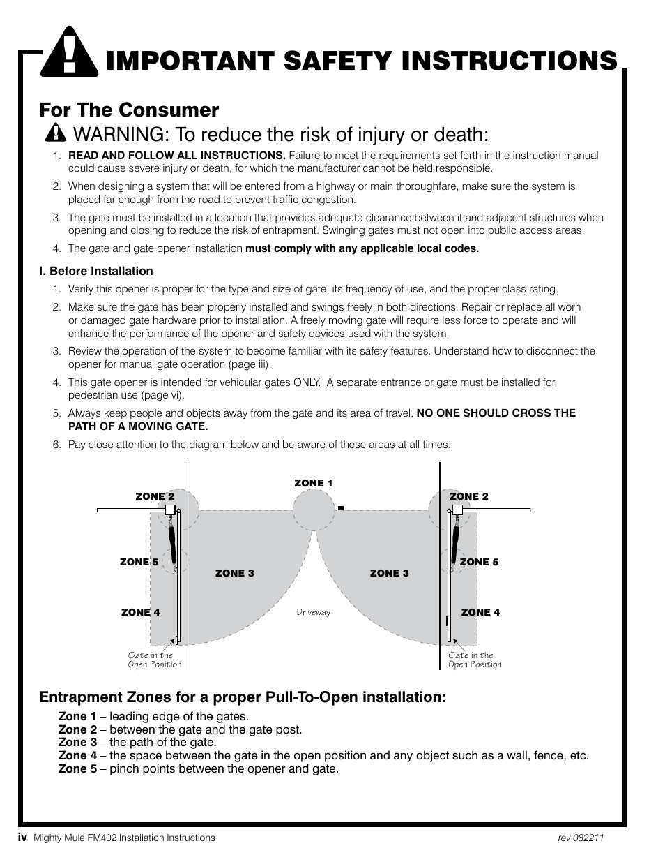 Important safety instructions | Mighty Mule MM402 User Manual | Page 6 / 36