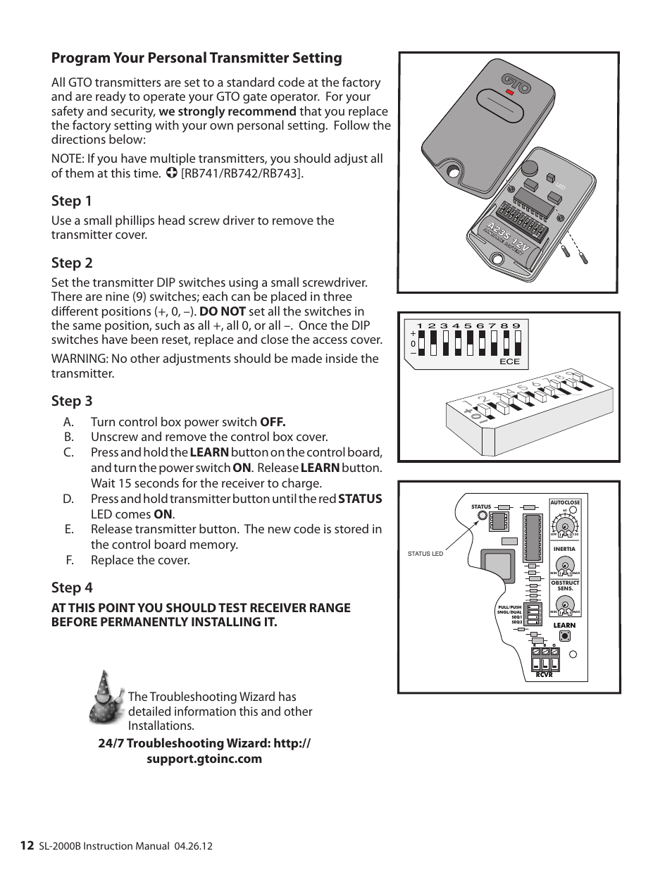 Program your personal transmitter setting, Step 1, Step 2 | Step 3, Step 4 | Mighty Mule MM-SL2000B User Manual | Page 24 / 40