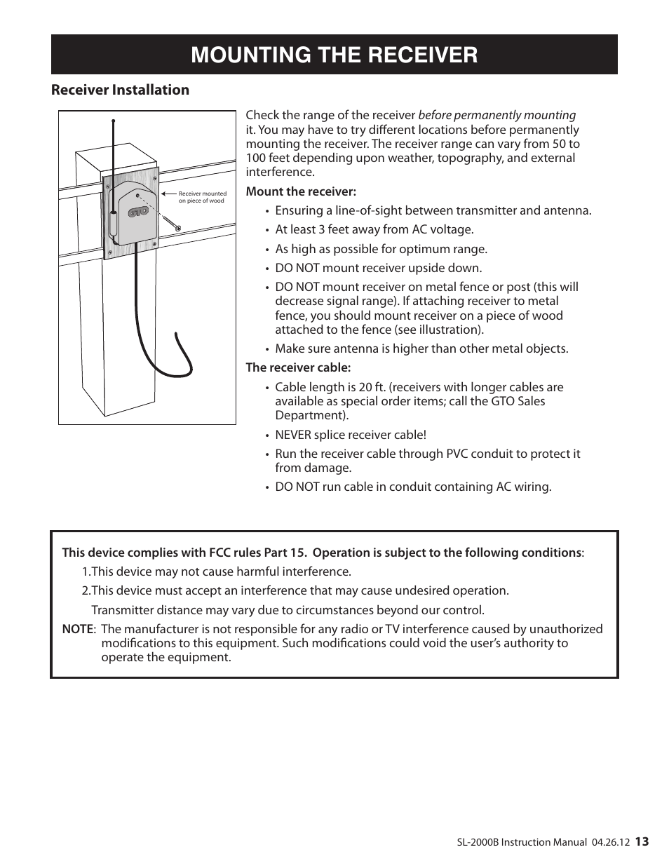 Mounting the receiver | Mighty Mule MM-SL2000B User Manual | Page 25 / 40