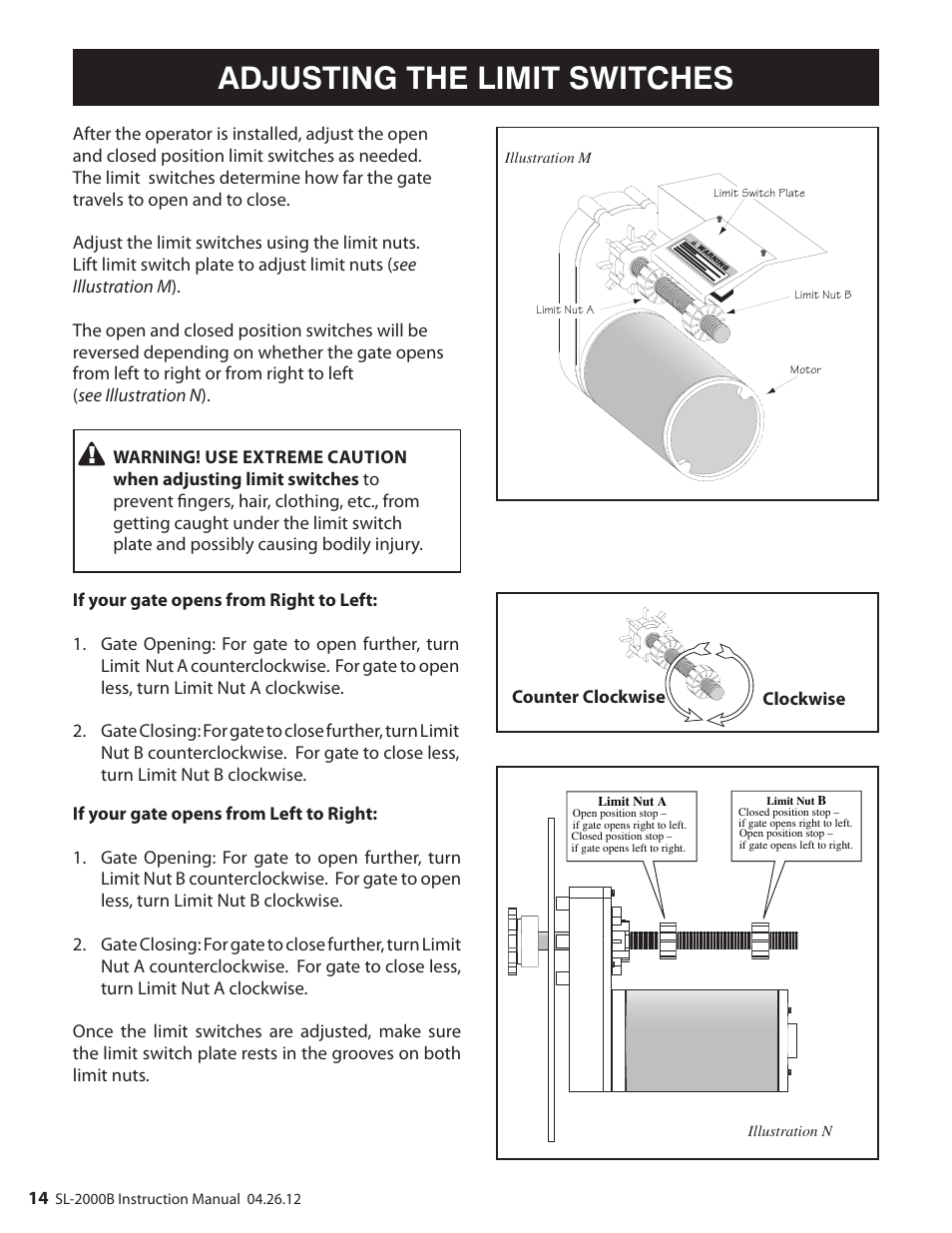 Adjusting the limit switches | Mighty Mule MM-SL2000B User Manual | Page 26 / 40