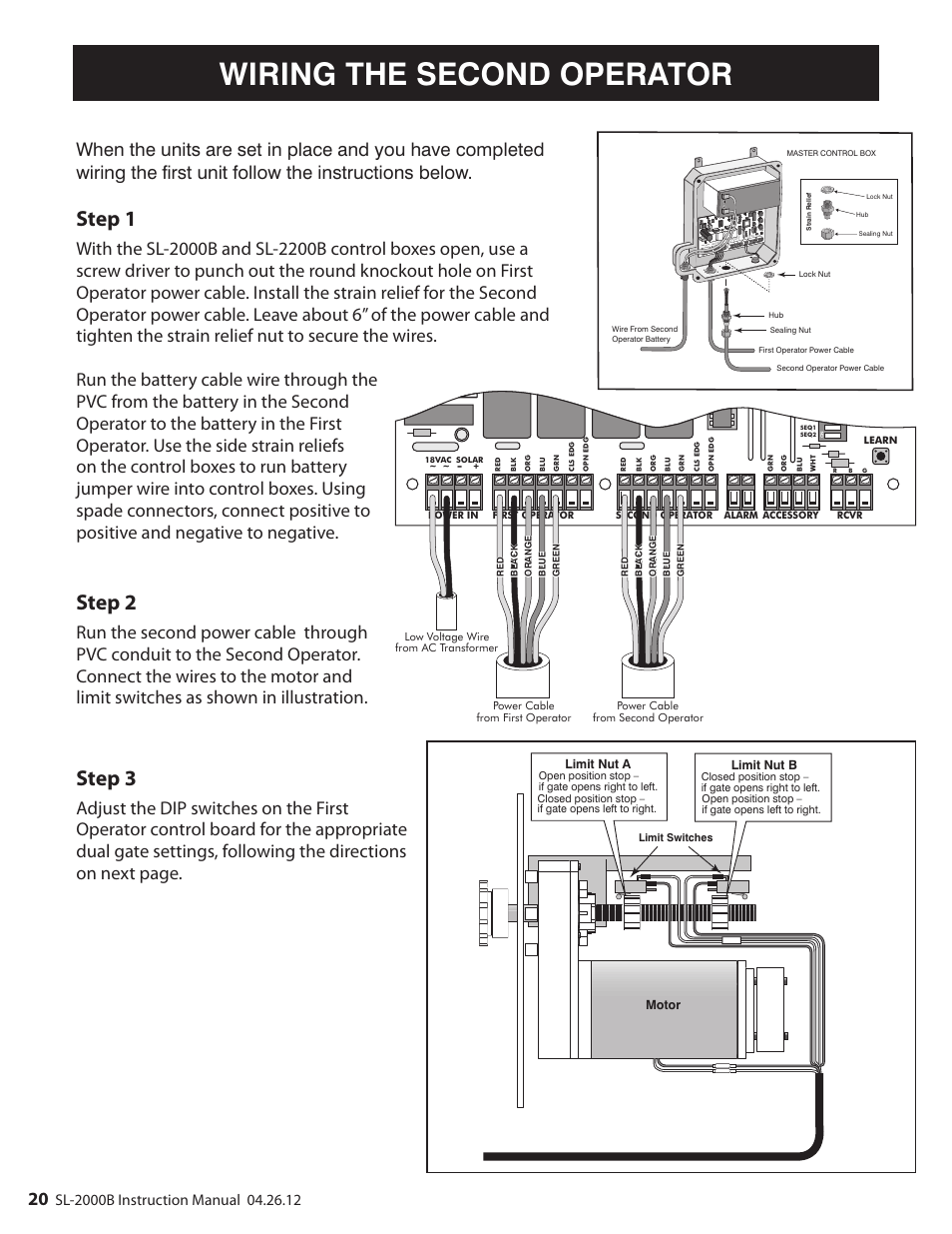 Wiring the second operator, Step 1, Step 2 | Step 3 | Mighty Mule MM-SL2000B User Manual | Page 32 / 40