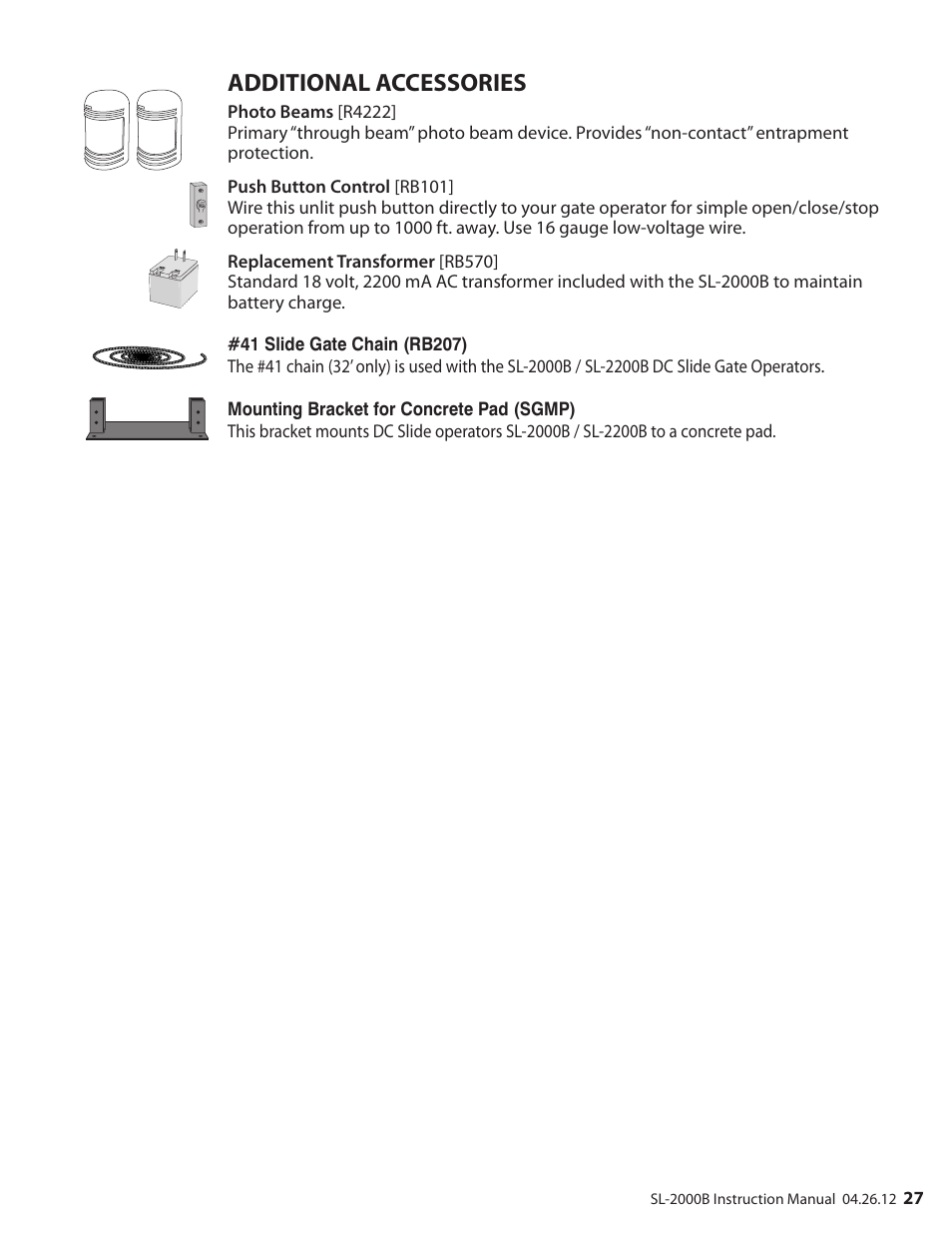 Additional accessories | Mighty Mule MM-SL2000B User Manual | Page 39 / 40