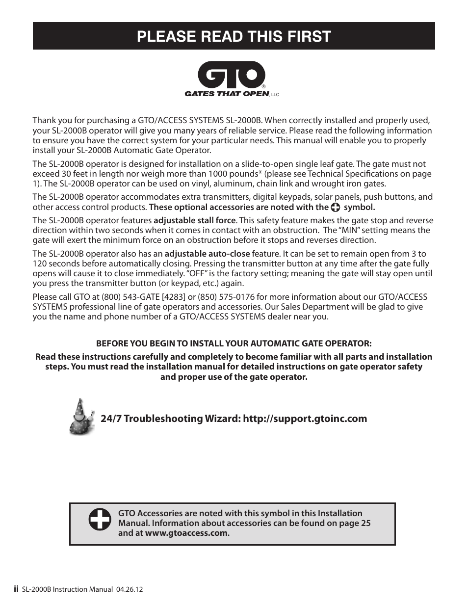 Please read this first | Mighty Mule MM-SL2000B User Manual | Page 4 / 40