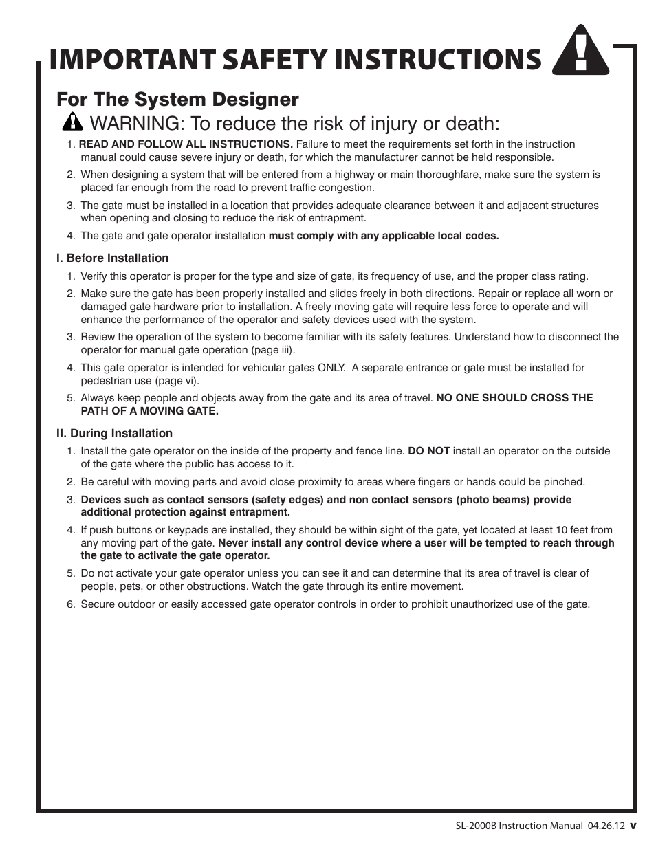 Important safety instructions | Mighty Mule MM-SL2000B User Manual | Page 7 / 40