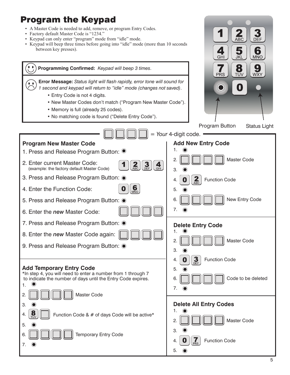 Program the keypad | Mighty Mule FM137 User Manual | Page 5 / 8