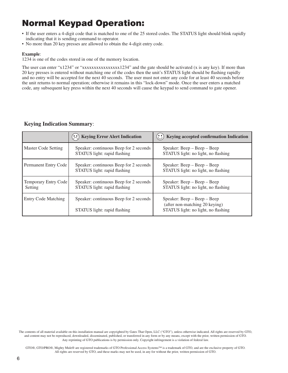 Normal keypad operation | Mighty Mule FM137 User Manual | Page 6 / 8