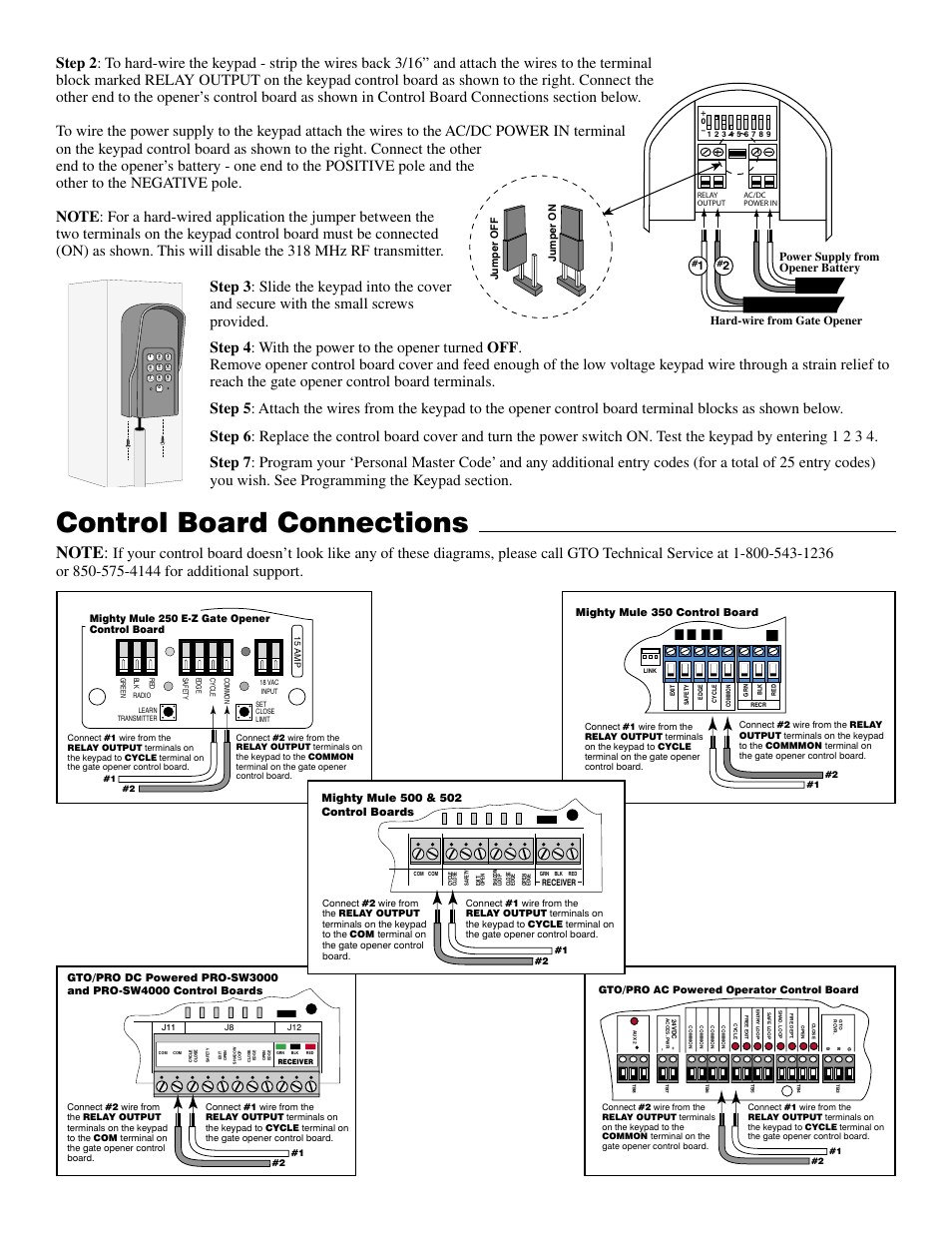 Control board connections | Mighty Mule FM137 User Manual | Page 3 / 5