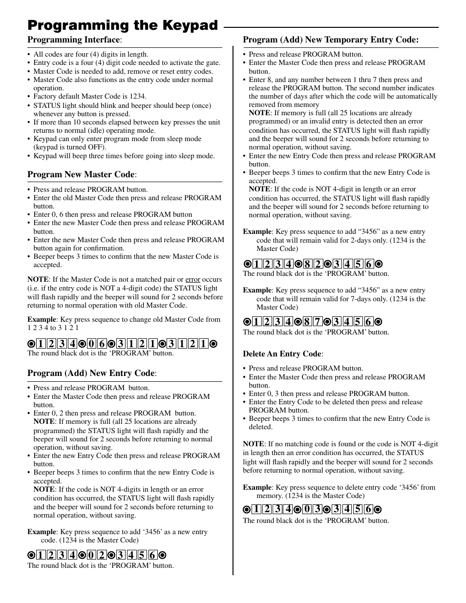 Programming the keypad | Mighty Mule FM137 User Manual | Page 4 / 5