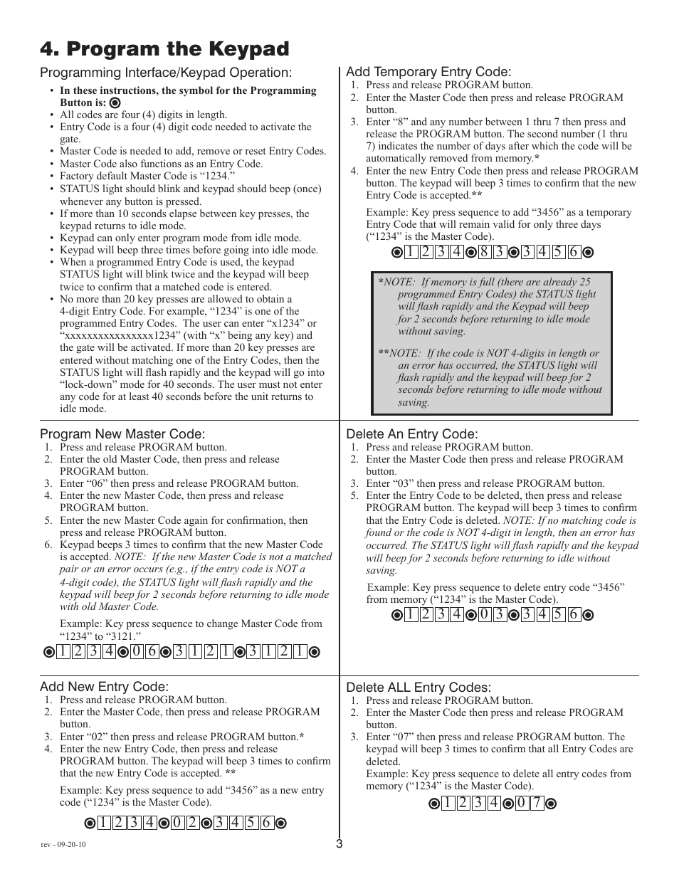 Program the keypad | Mighty Mule FM136 User Manual | Page 5 / 8