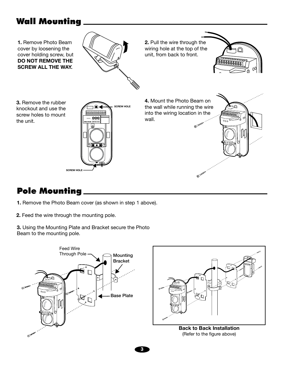 Pole mounting, Wall mounting | Mighty Mule R4222 User Manual | Page 3 / 10