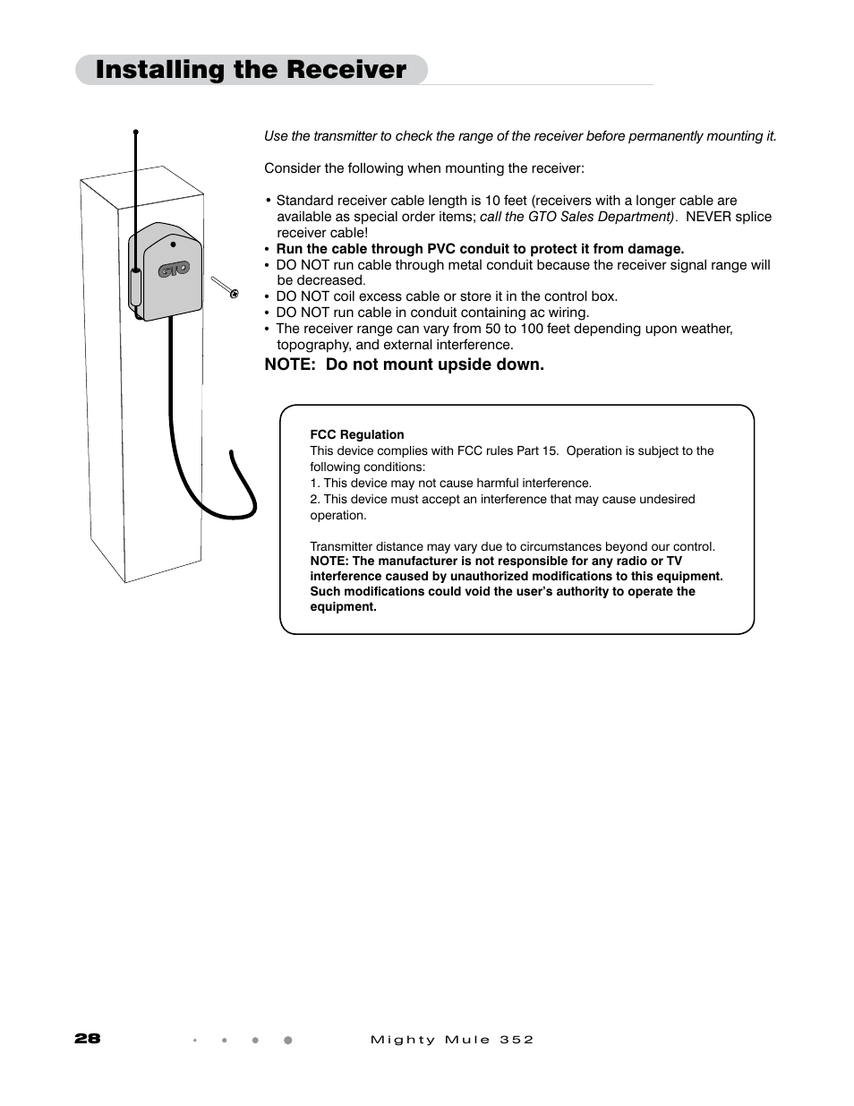 Installing the receiver | Mighty Mule FM352 User Manual | Page 32 / 48