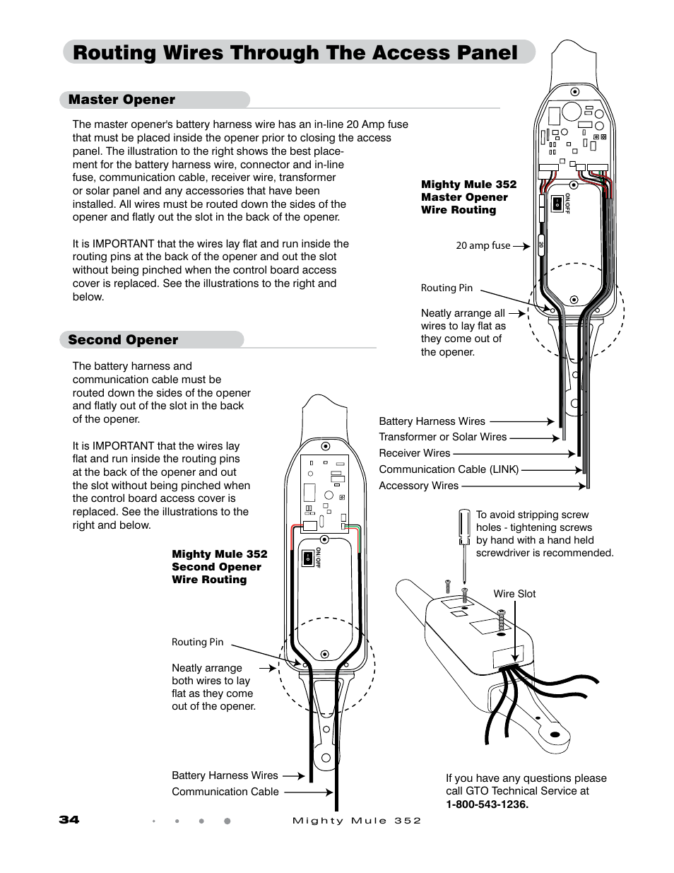 Routing wires through the access panel, Second opener master opener | Mighty Mule FM352 User Manual | Page 38 / 48