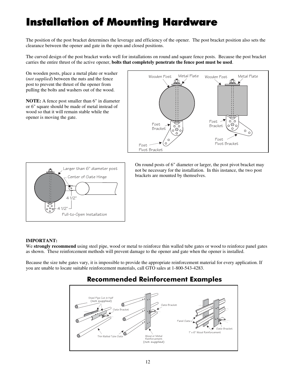 Installation of mounting hardware, Recommended reinforcement examples | Mighty Mule FM700 User Manual | Page 16 / 42