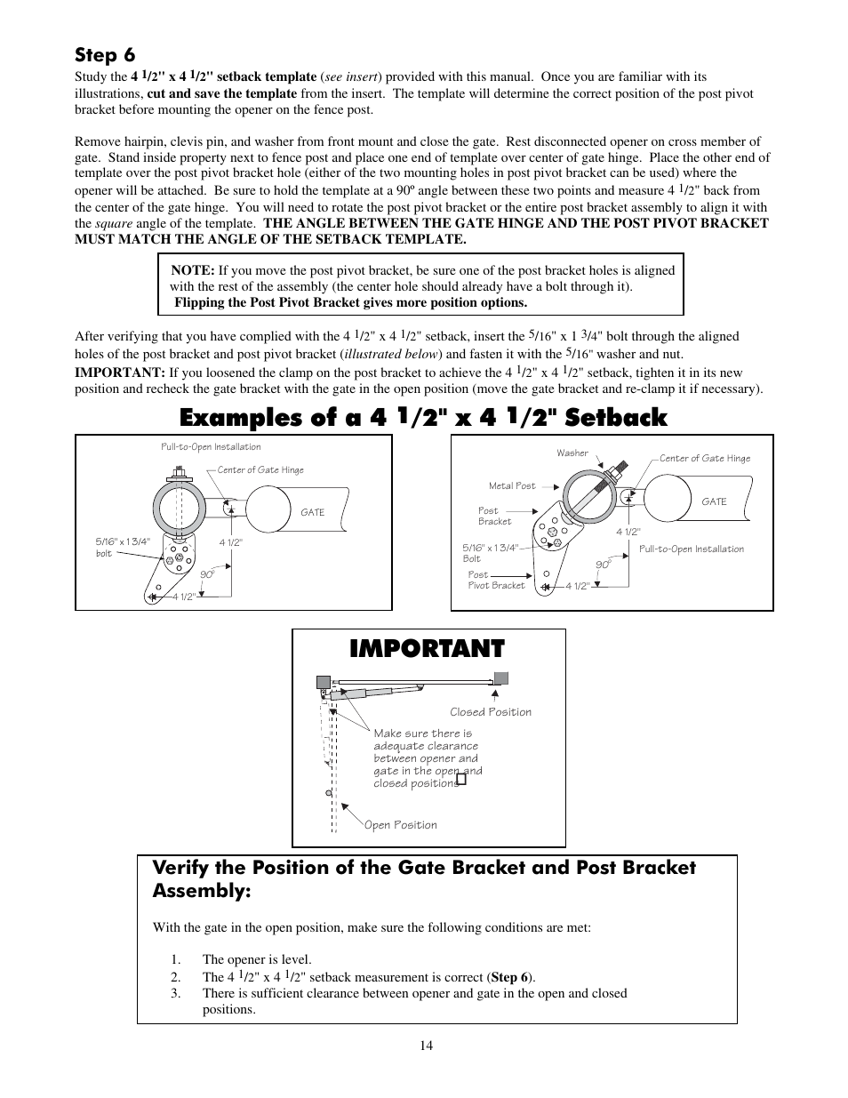 Important, Examples of a 4, Setback | Step 6 | Mighty Mule FM700 User Manual | Page 18 / 42