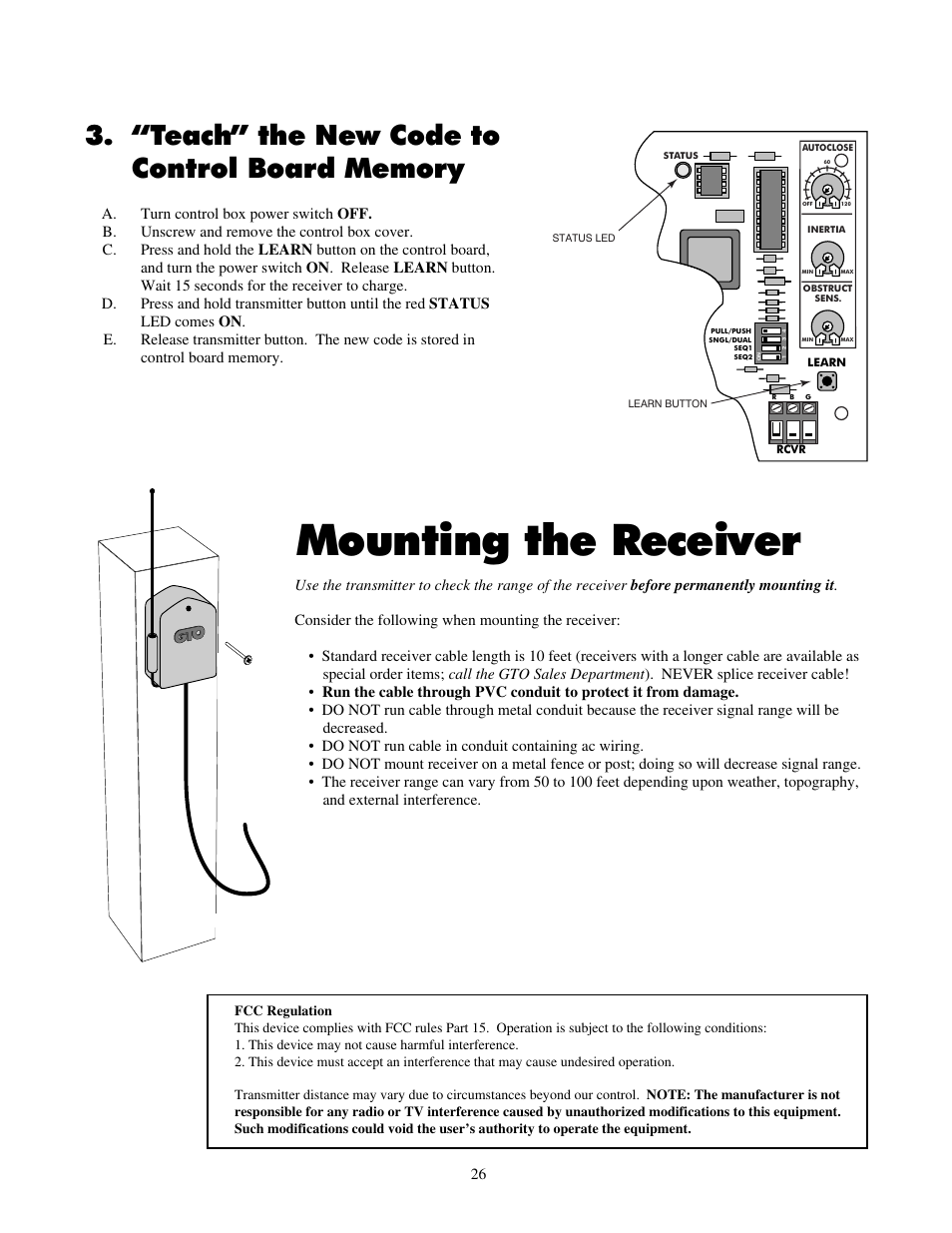 Mounting the receiver | Mighty Mule FM700 User Manual | Page 30 / 42