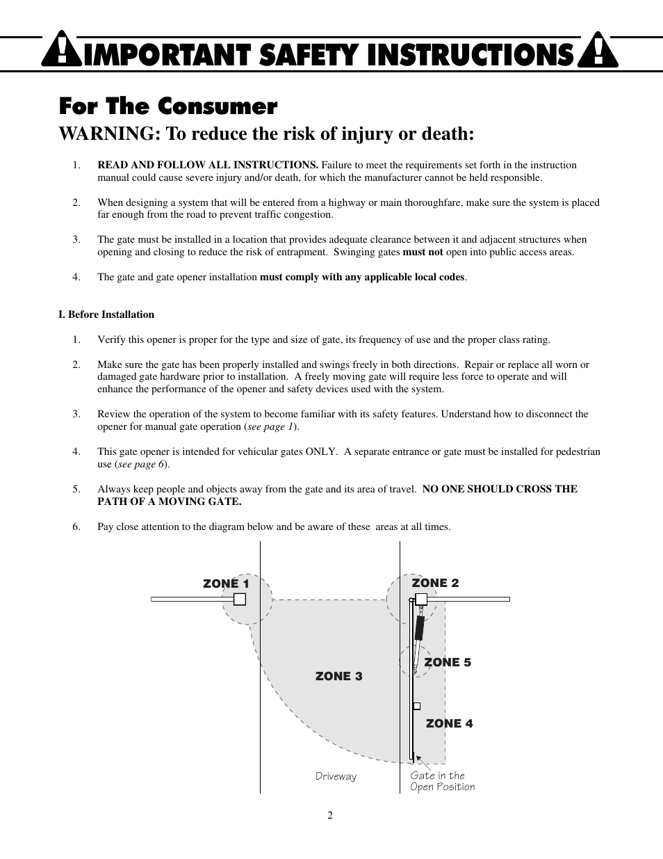 Important safety instructions, For the consumer, Warning: to reduce the risk of injury or death | Mighty Mule FM700 User Manual | Page 6 / 42