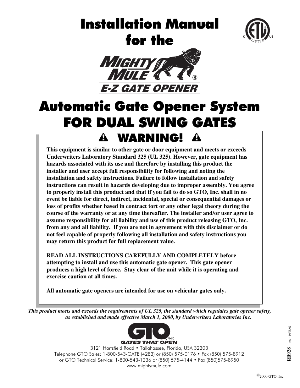 Mighty Mule FM702 User Manual | 44 pages