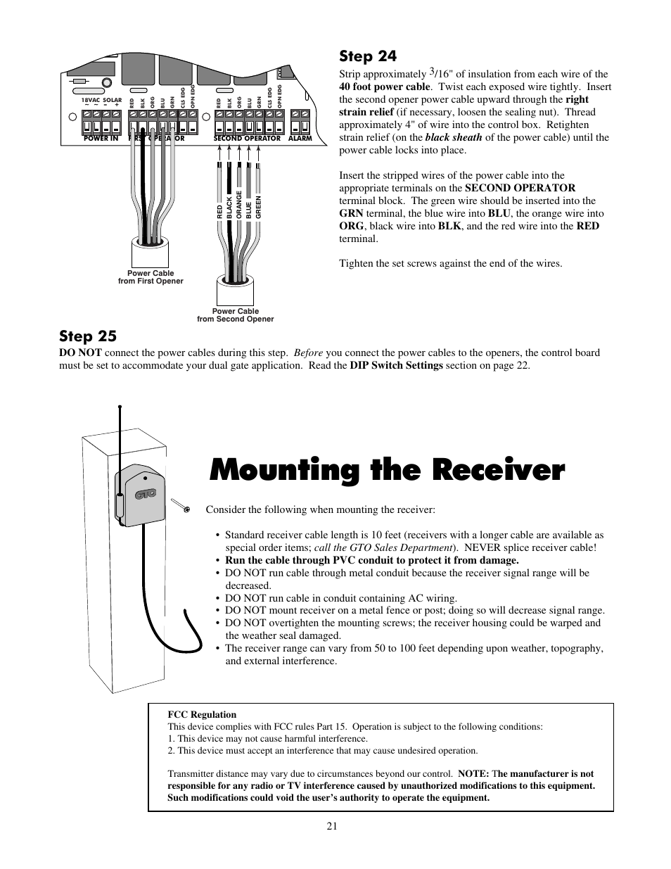 Mounting the receiver, Step 25, Step 24 | Mighty Mule FM702 User Manual | Page 25 / 44