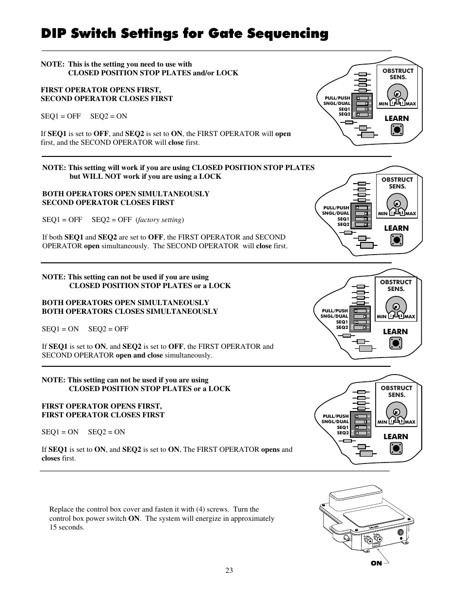 Dip switch settings for gate sequencing | Mighty Mule FM702 User Manual | Page 27 / 44
