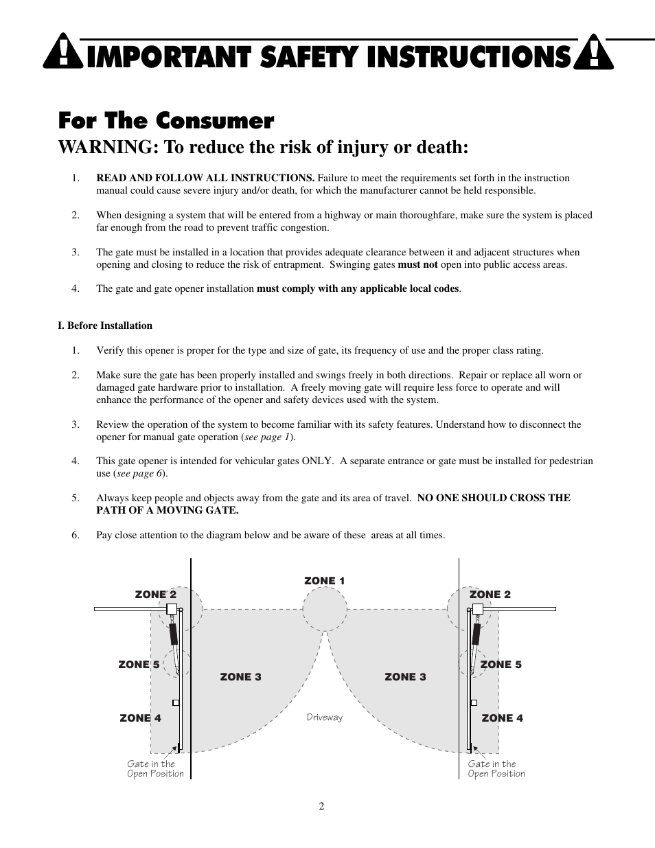 Important safety instructions, For the consumer, Warning: to reduce the risk of injury or death | Mighty Mule FM702 User Manual | Page 6 / 44