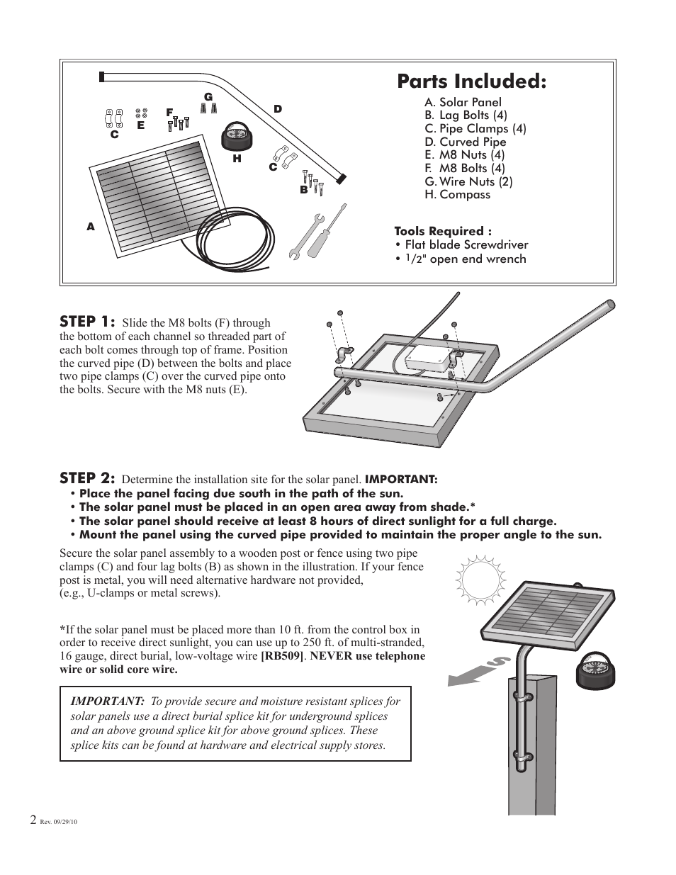 Parts included, Step 1, Step 2 | Mighty Mule FM121 User Manual | Page 2 / 4