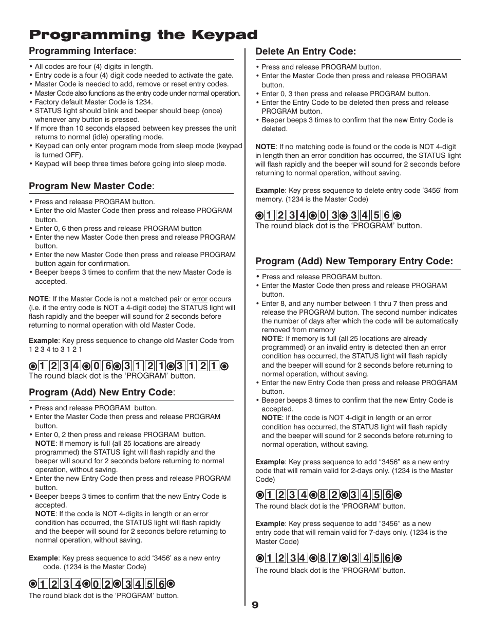 Programming the keypad | Mighty Mule FM145 User Manual | Page 9 / 10