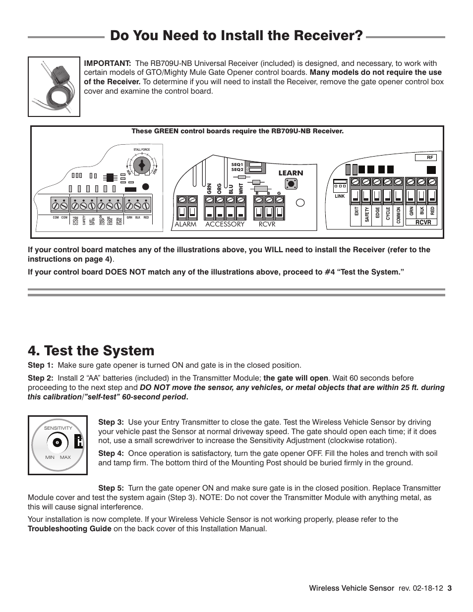 Do you need to install the receiver, Test the system | Mighty Mule FM130 User Manual | Page 5 / 8