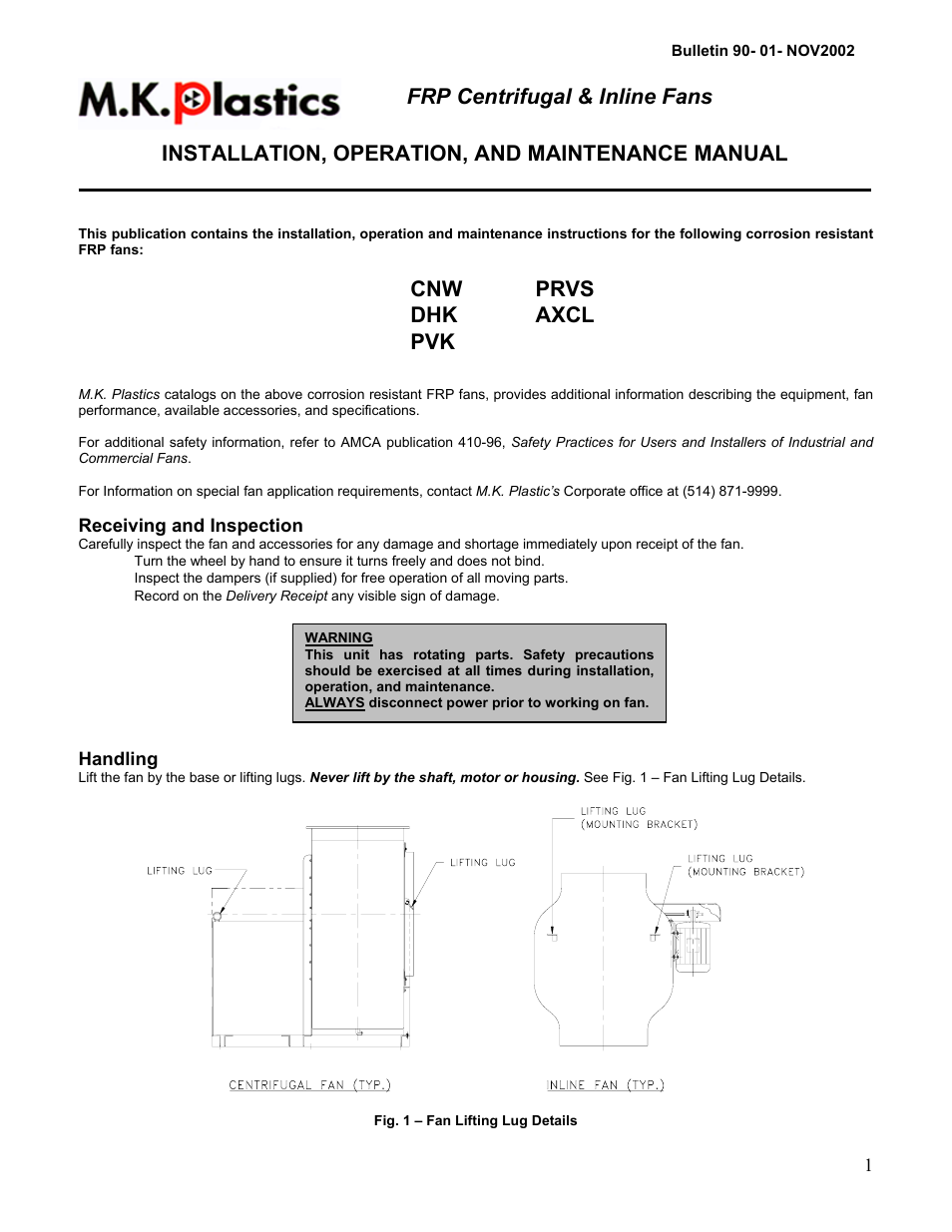 MK Plastics Inline Fan IO&M User Manual | 12 pages