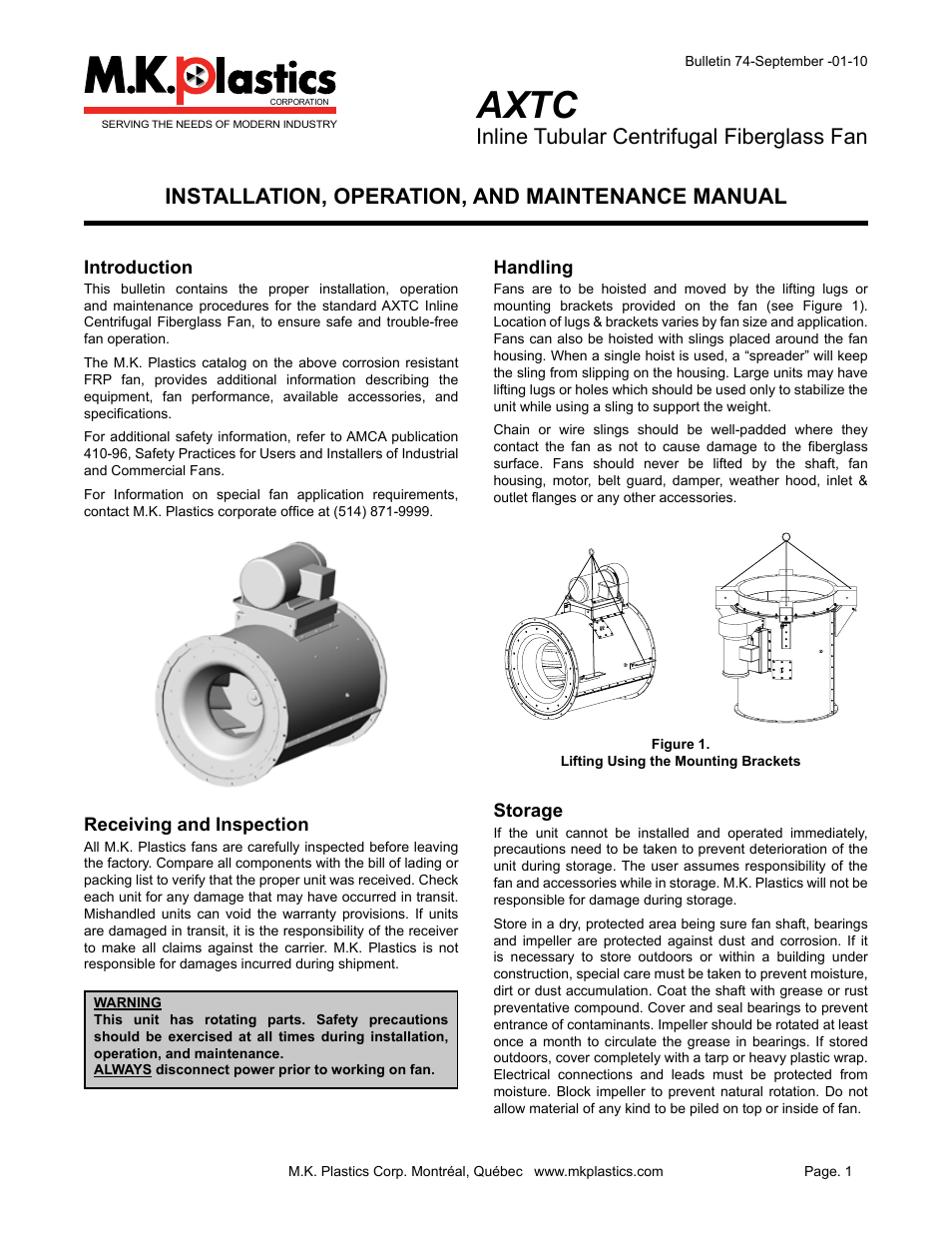 MK Plastics AXTC Centrifugal Inline Fan IO&M User Manual | 10 pages
