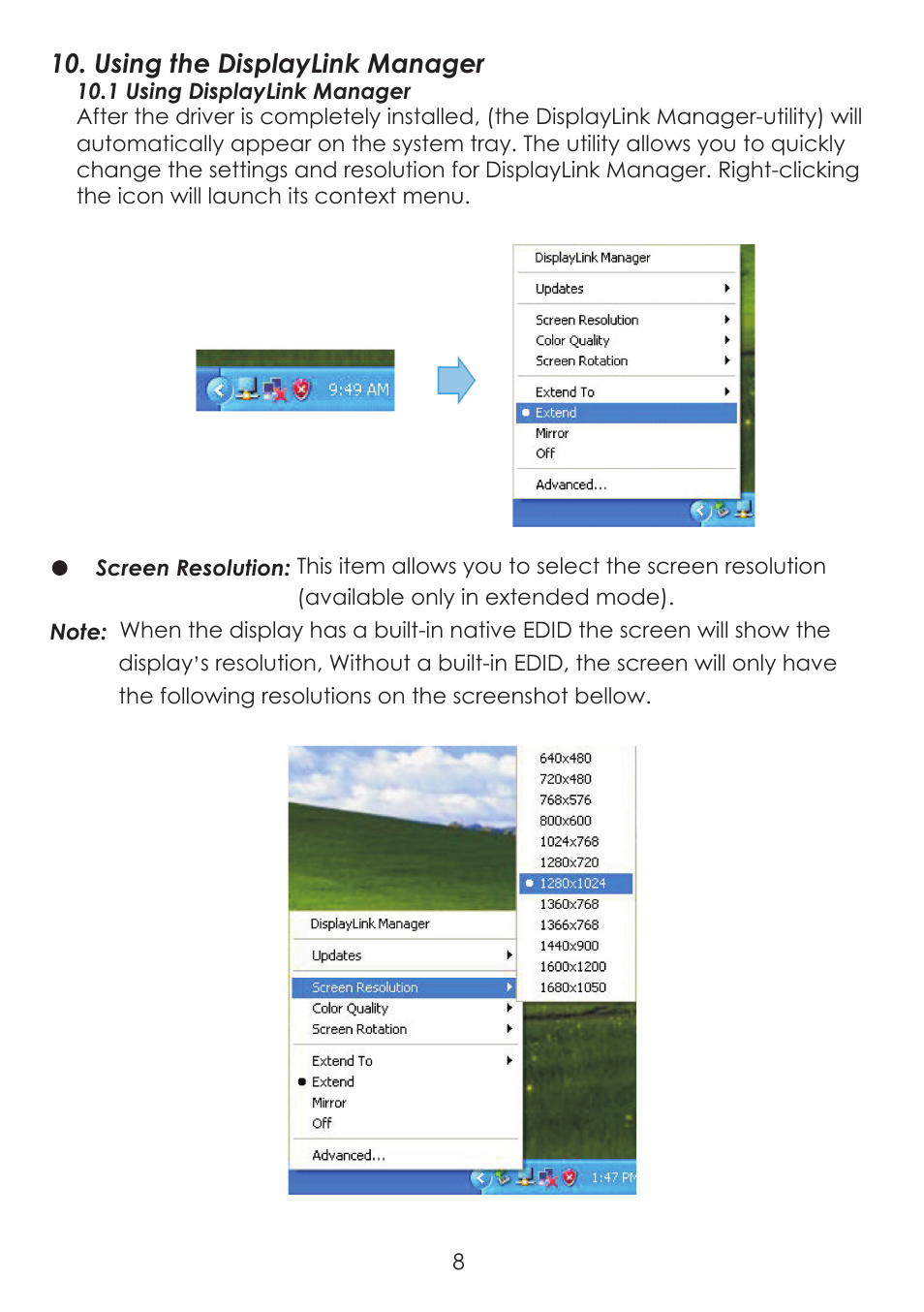 Using the displaylink manager | Cypress CDL-160ETH User Manual | Page 12 / 28