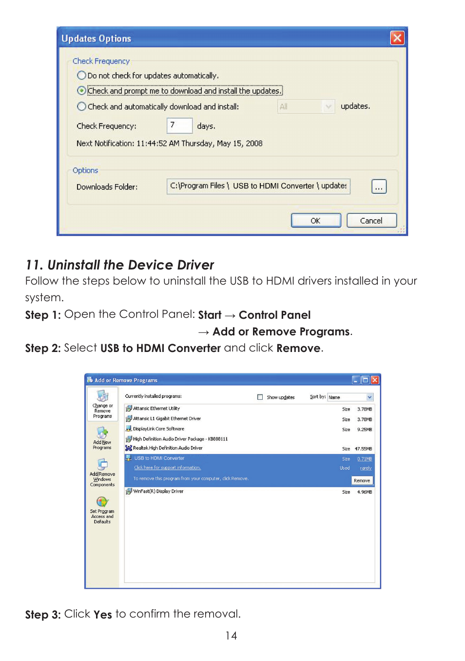 Uninstall the device driver | Cypress CDL-160ETH User Manual | Page 18 / 28