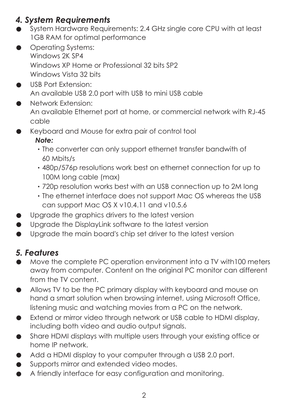 System requirements, Features | Cypress CDL-160ETH User Manual | Page 6 / 28