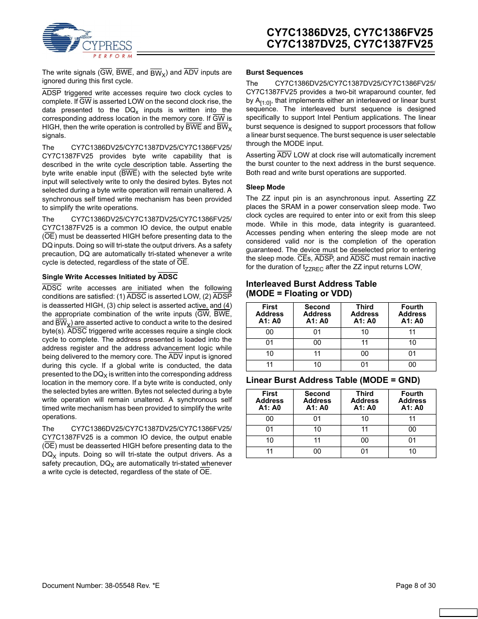 Cypress CY7C1387DV25 User Manual | Page 8 / 30
