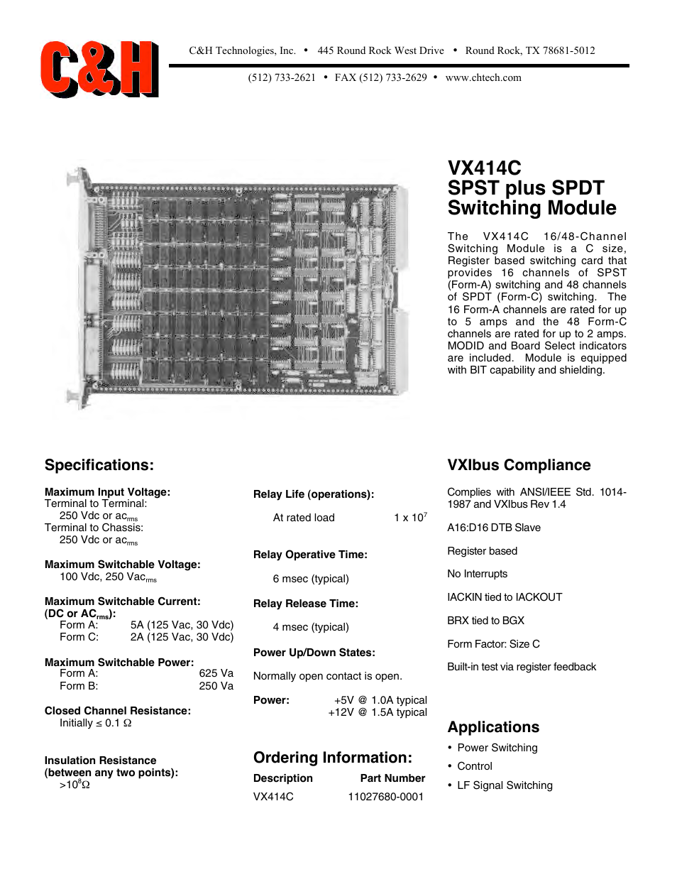 C&H Technologies VX414C User Manual | 1 page