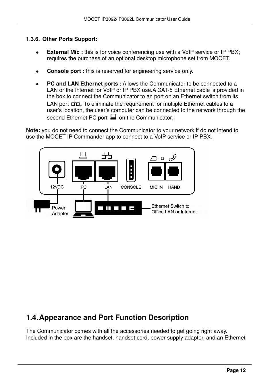 Appearance and port function description | MOCET IP3092 User Manual | Page 12 / 68