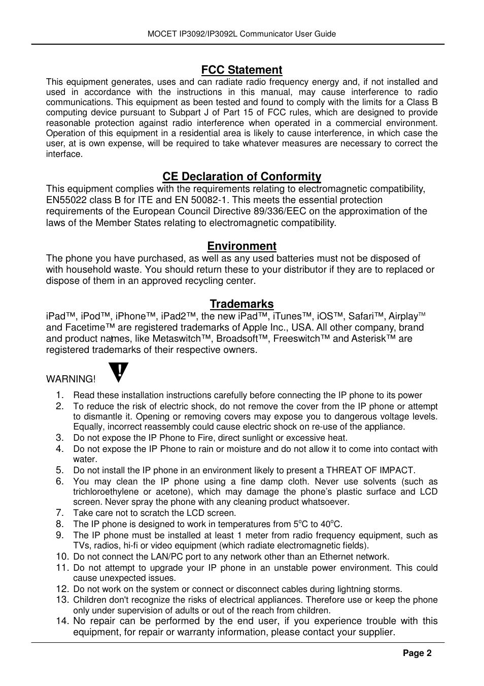 MOCET IP3092 User Manual | Page 2 / 68