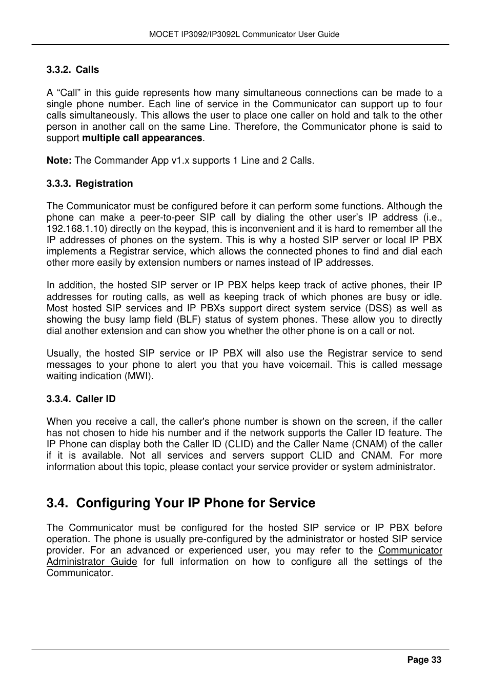 Configuring your ip phone for service | MOCET IP3092 User Manual | Page 33 / 68