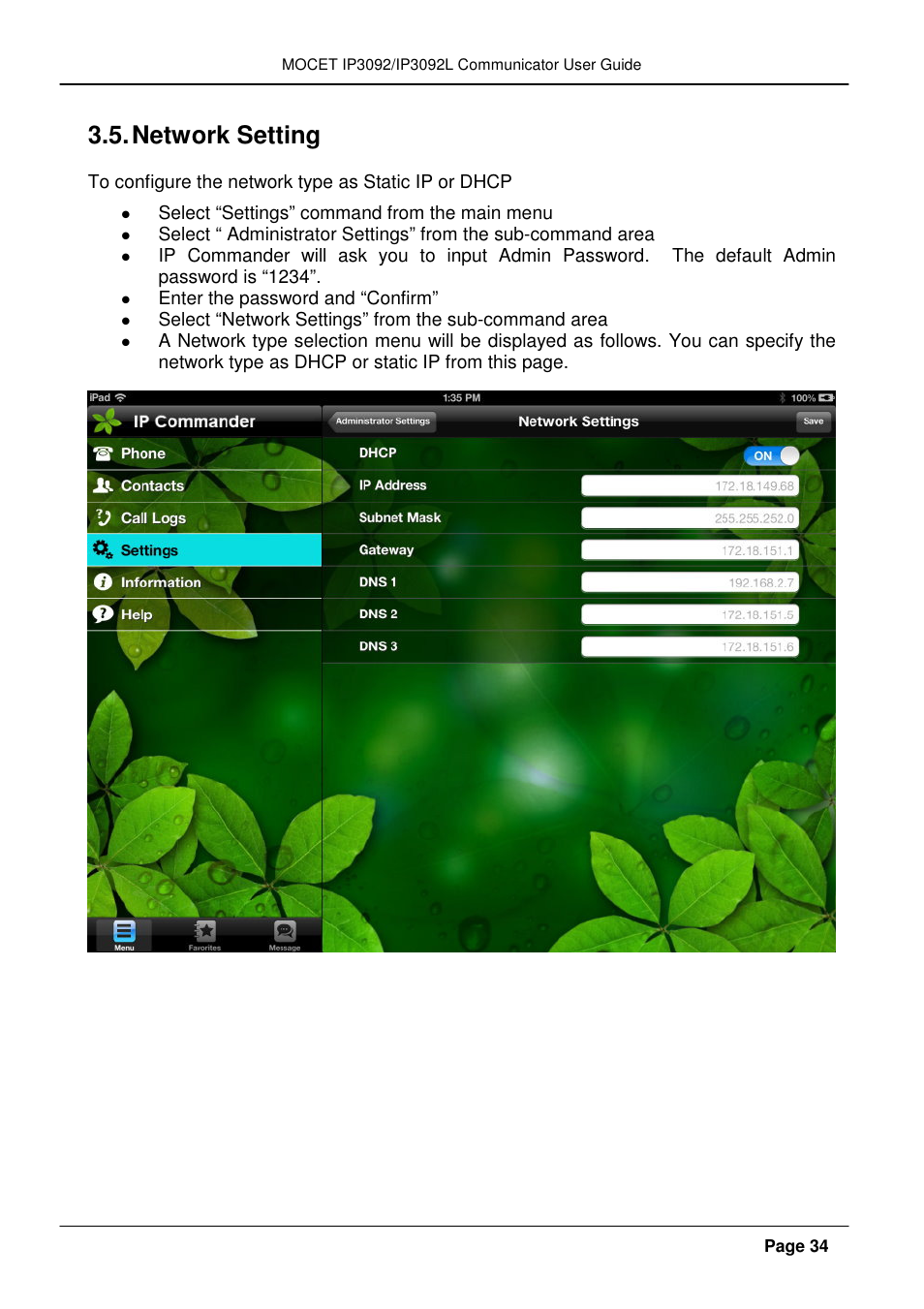 Network setting | MOCET IP3092 User Manual | Page 34 / 68