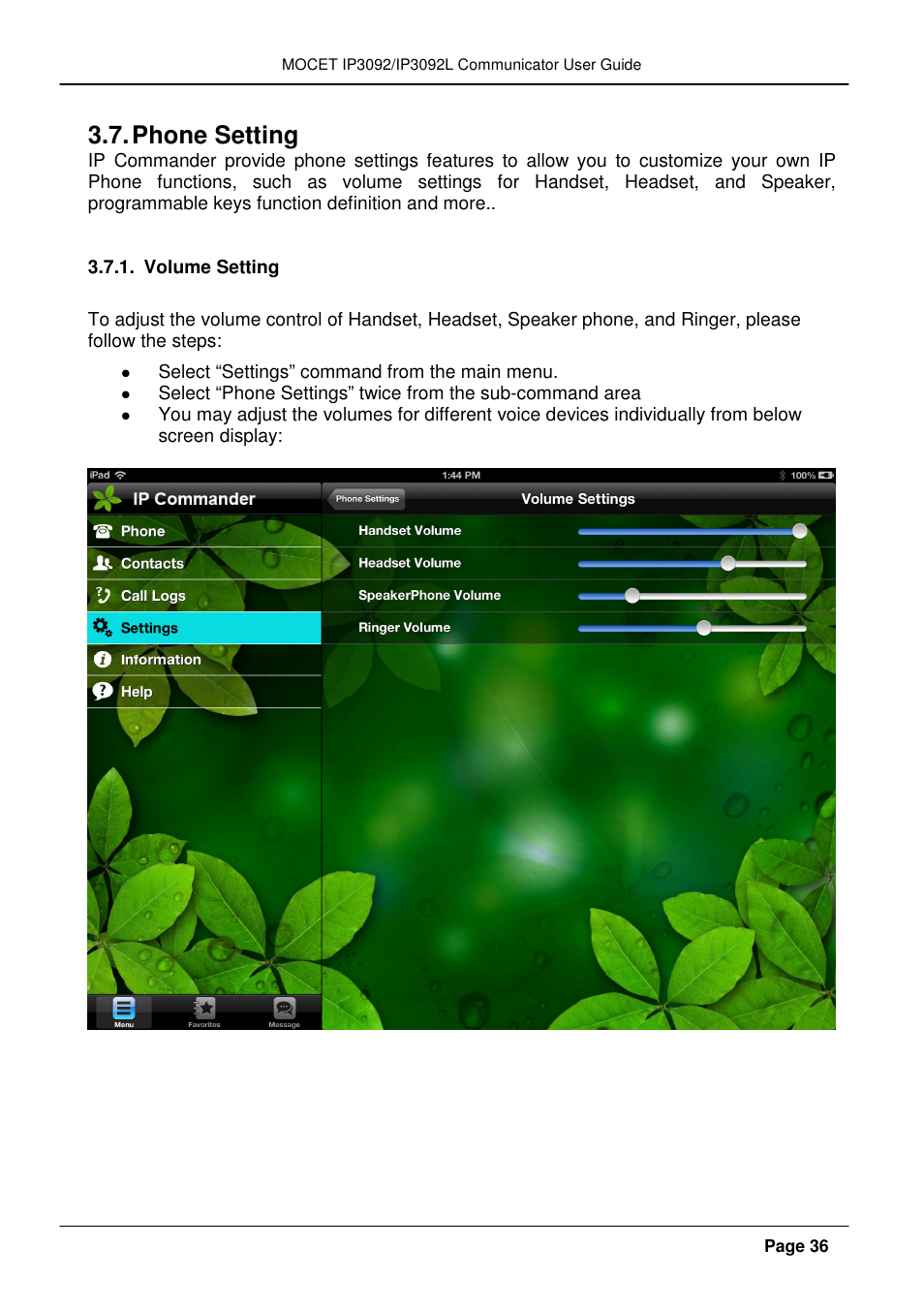 Phone setting | MOCET IP3092 User Manual | Page 36 / 68