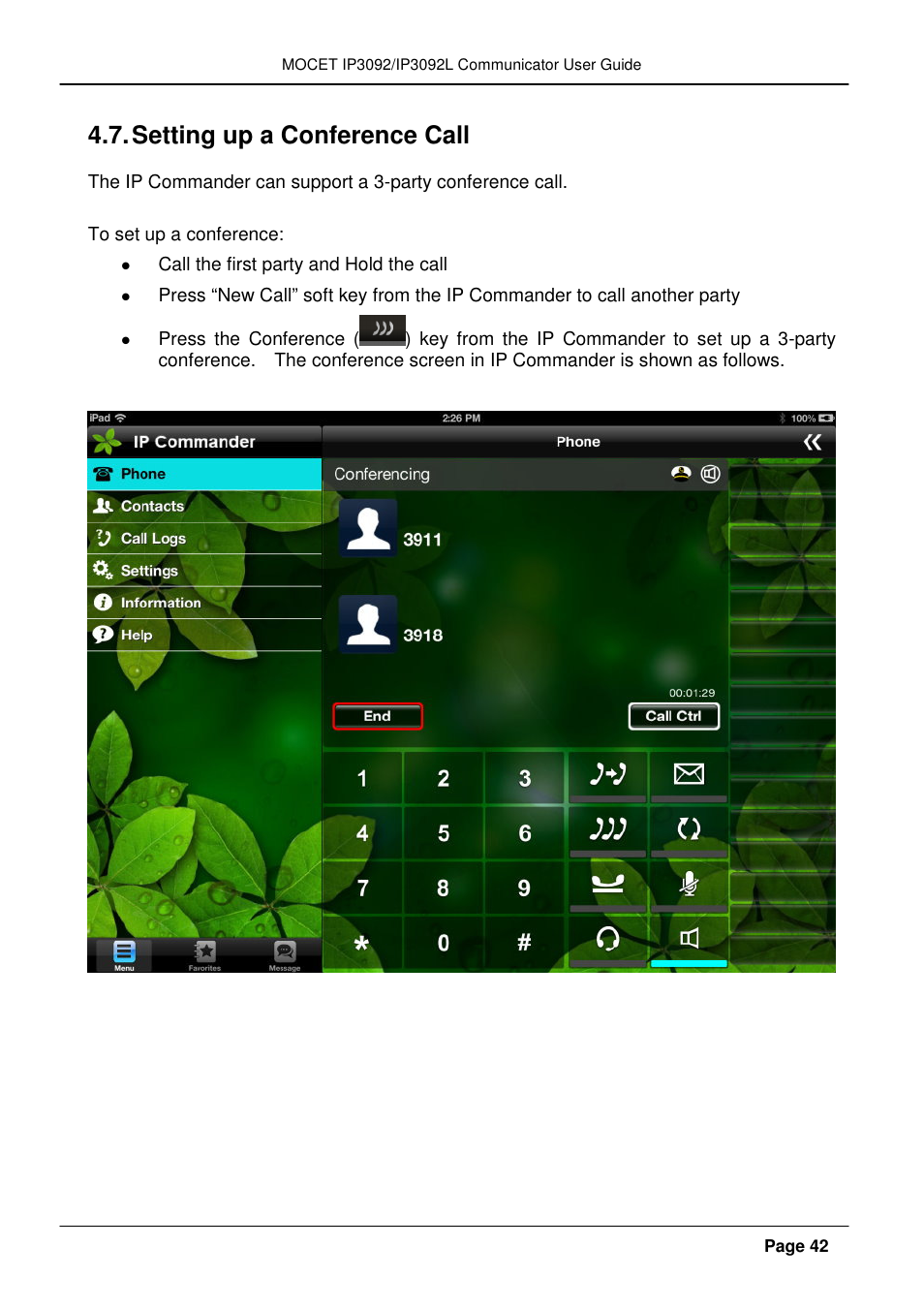 Setting up a conference call | MOCET IP3092 User Manual | Page 42 / 68