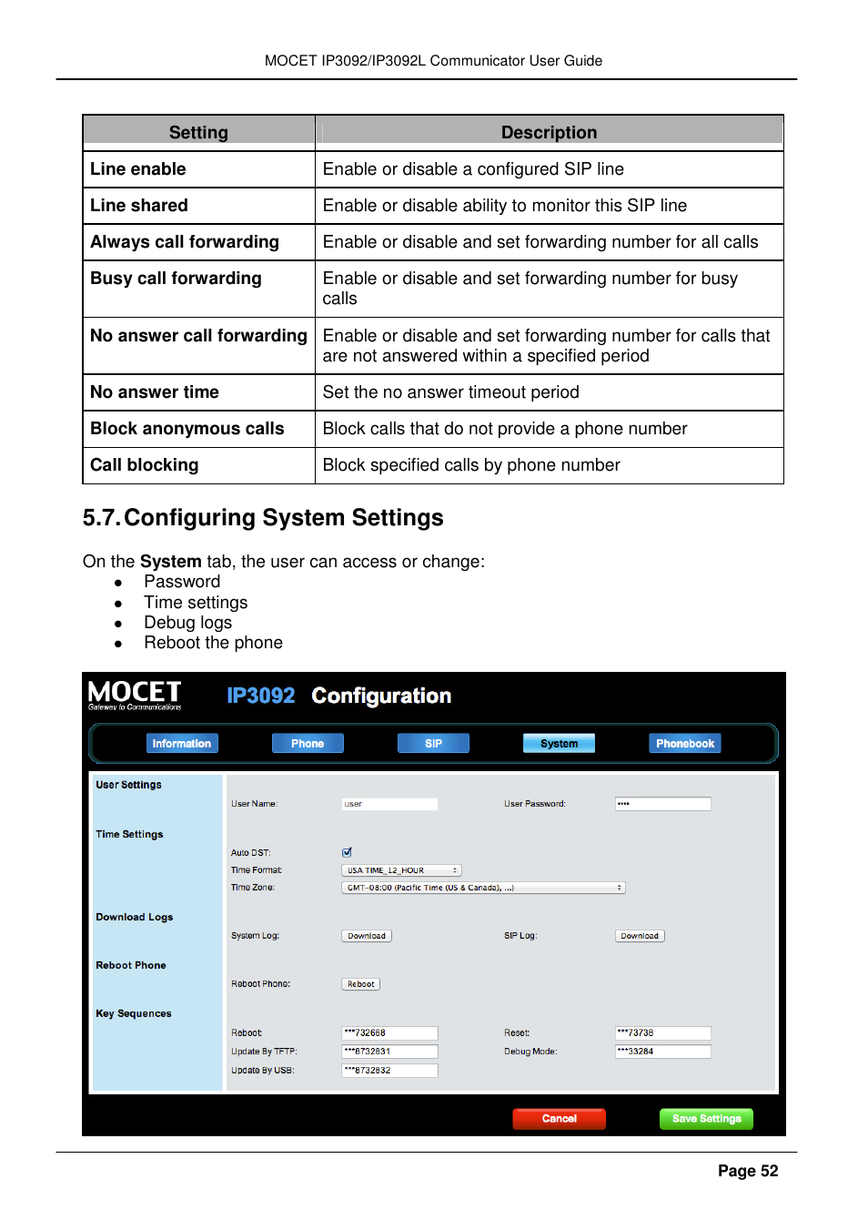 Configuring system settings | MOCET IP3092 User Manual | Page 52 / 68