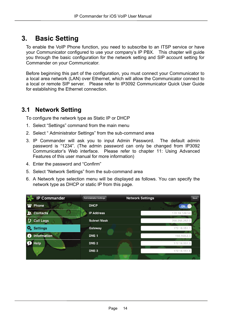 Basic setting, 1 network setting | MOCET IP Commander User Manual | Page 14 / 53