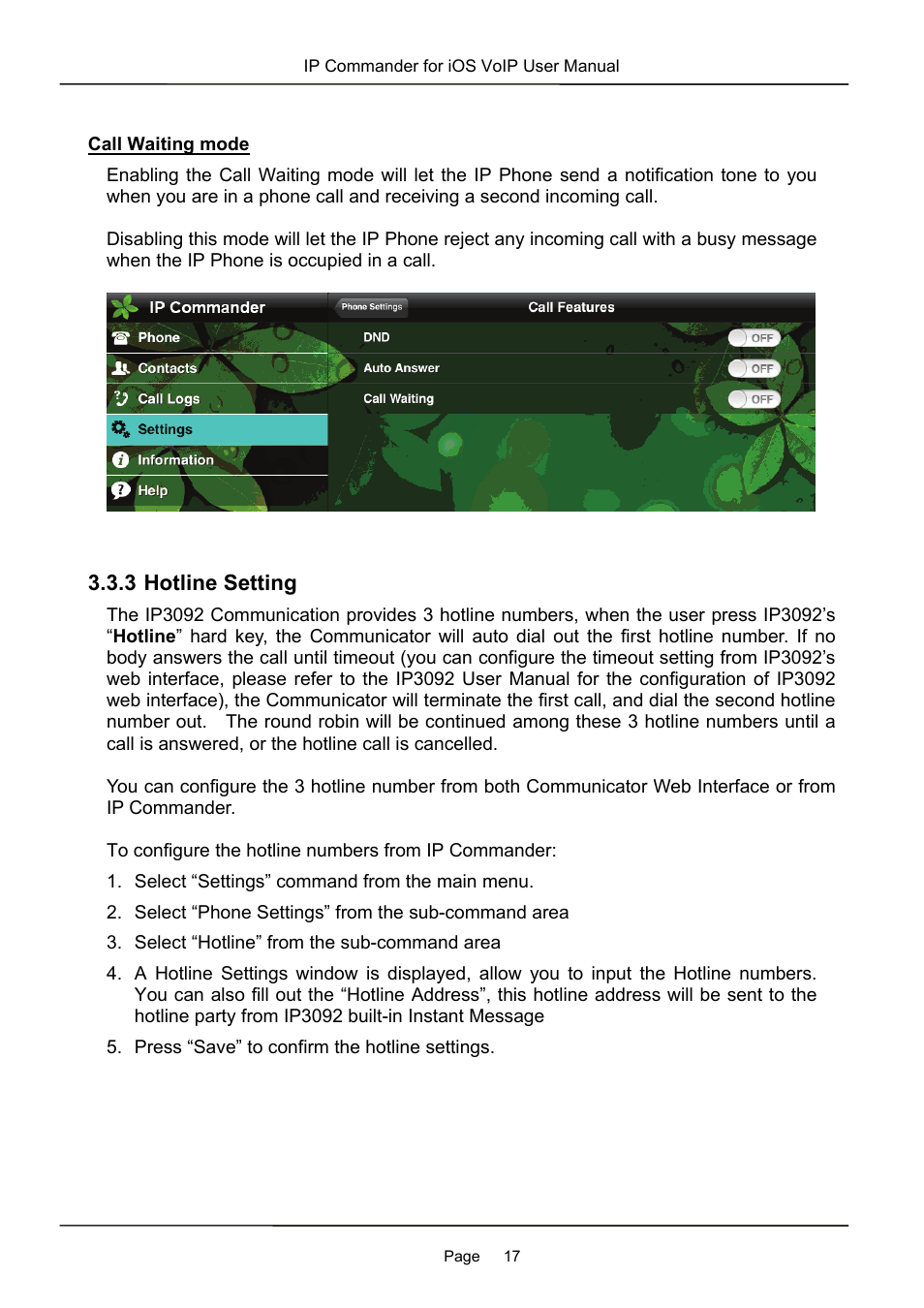 3 hotline setting | MOCET IP Commander User Manual | Page 17 / 53