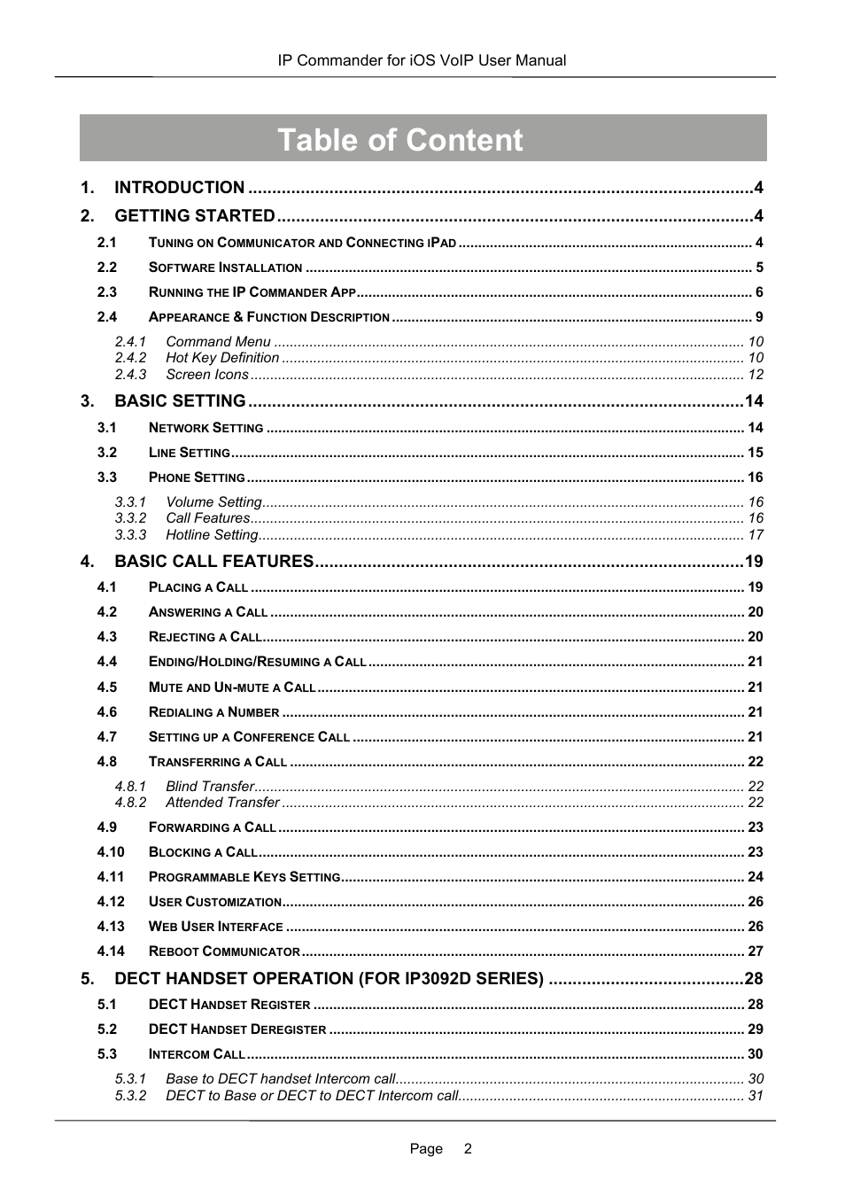 Table of content | MOCET IP Commander User Manual | Page 2 / 53