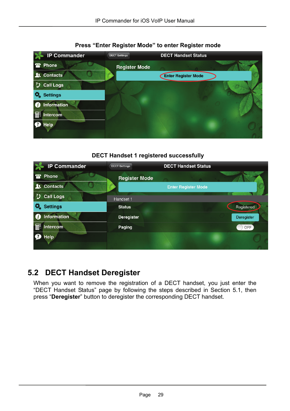 2 dect handset deregister | MOCET IP Commander User Manual | Page 29 / 53