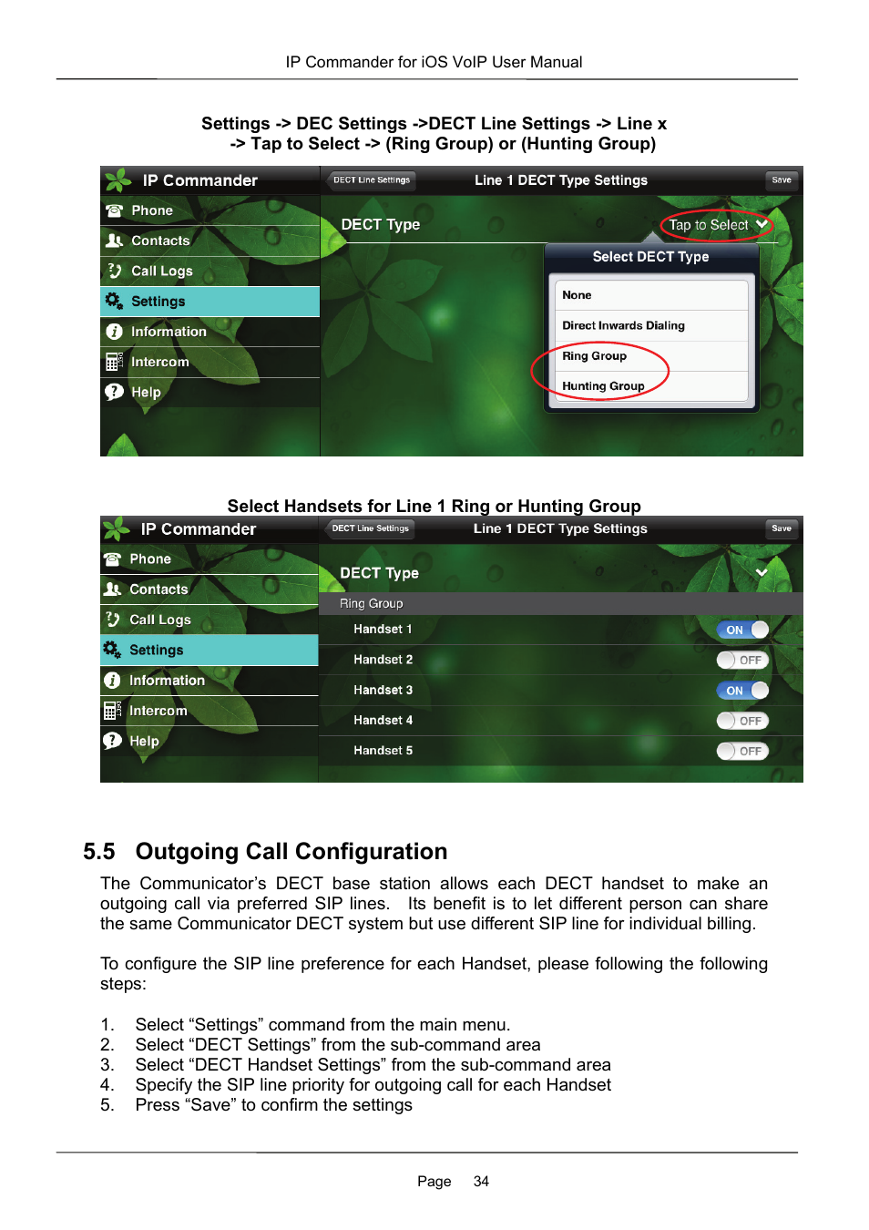 5 outgoing call configuration | MOCET IP Commander User Manual | Page 34 / 53